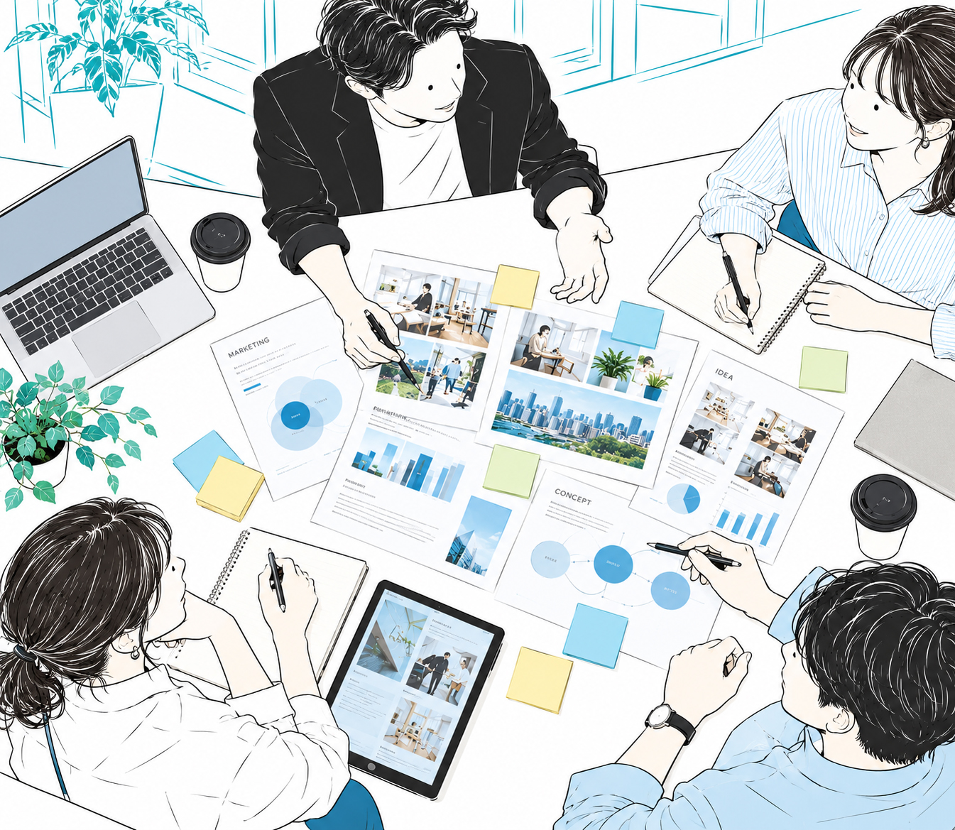広告やマーケティングの企画をチームで考える様子