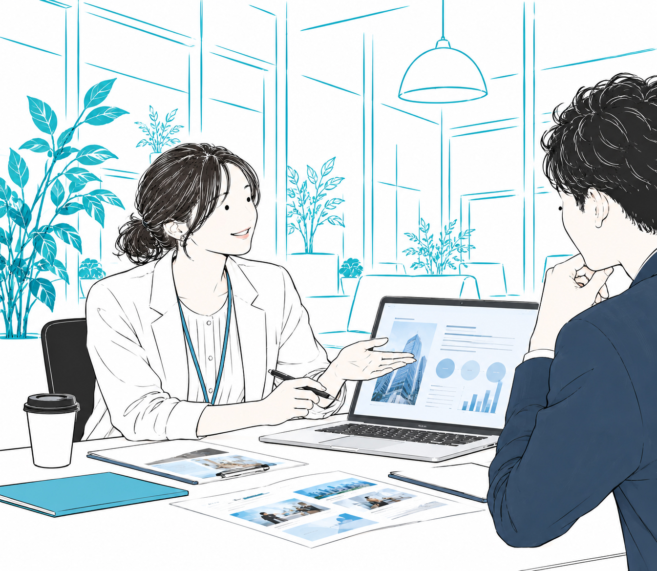 資料を見ながら課題解決について相談するメンバー